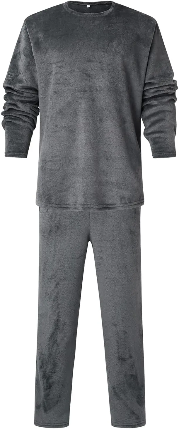 Mens Flannel Pajamas Sets Soft Winter Warm Cozy Pjs Sleepwear Long Sleeve Pullover Tops Lounge Pants Loungewear