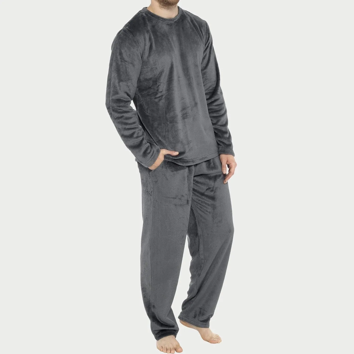 Mens Flannel Pajamas Sets Soft Winter Warm Cozy Pjs Sleepwear Long Sleeve Pullover Tops Lounge Pants Loungewear