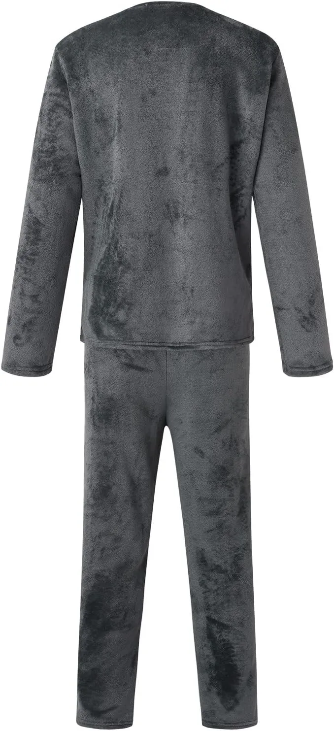Mens Flannel Pajamas Sets Soft Winter Warm Cozy Pjs Sleepwear Long Sleeve Pullover Tops Lounge Pants Loungewear
