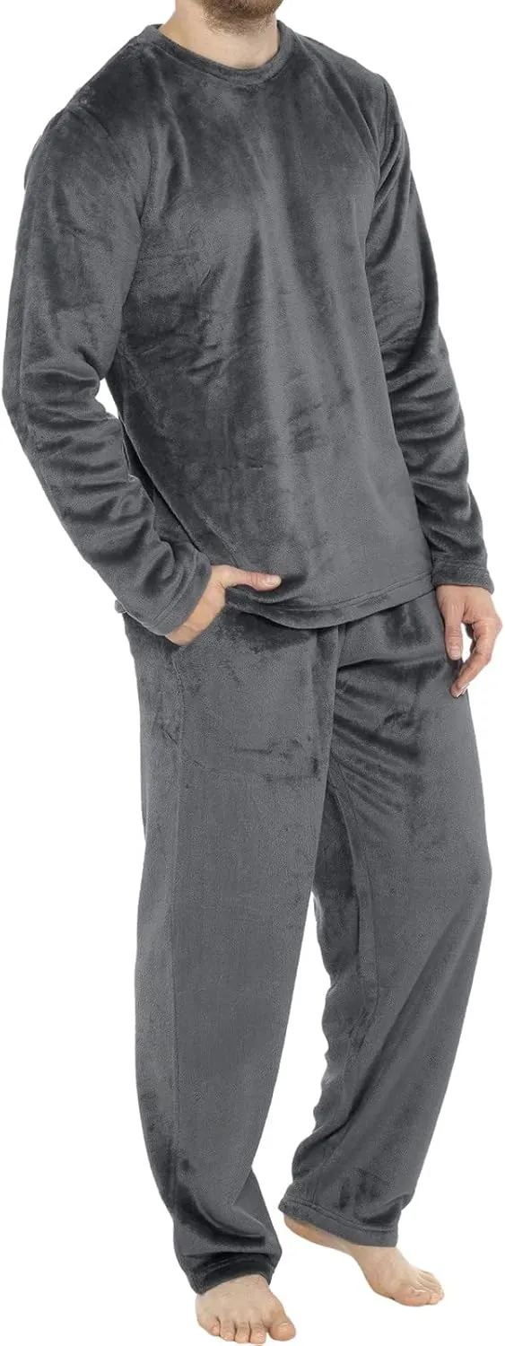 Mens Flannel Pajamas Sets Soft Winter Warm Cozy Pjs Sleepwear Long Sleeve Pullover Tops Lounge Pants Loungewear