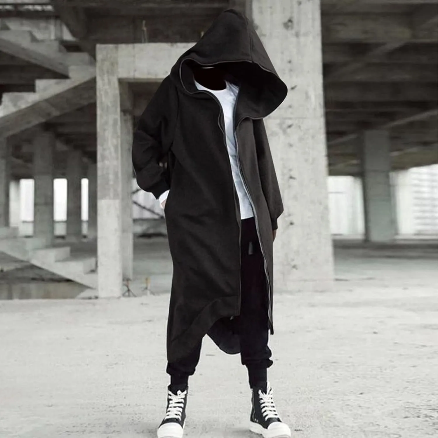Mens Hoodies Men's Dark Style Solid Color Long Cardigan Cloak Coat Hooded Sweater Jacket