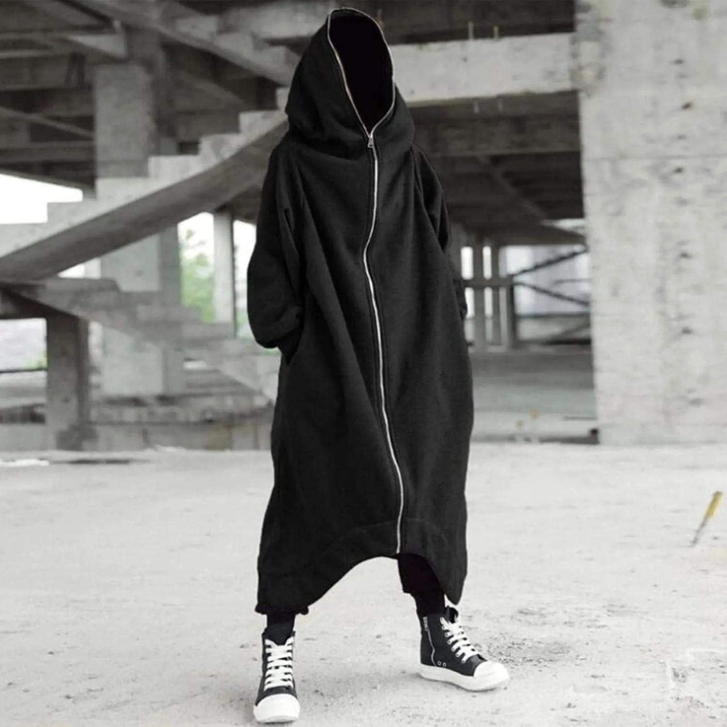Mens Hoodies Men's Dark Style Solid Color Long Cardigan Cloak Coat Hooded Sweater Jacket