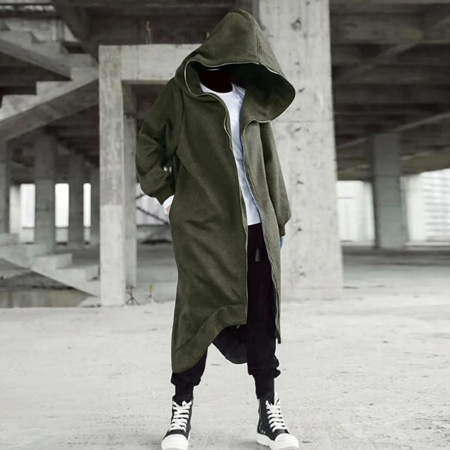 Mens Hoodies Men's Dark Style Solid Color Long Cardigan Cloak Coat Hooded Sweater Jacket