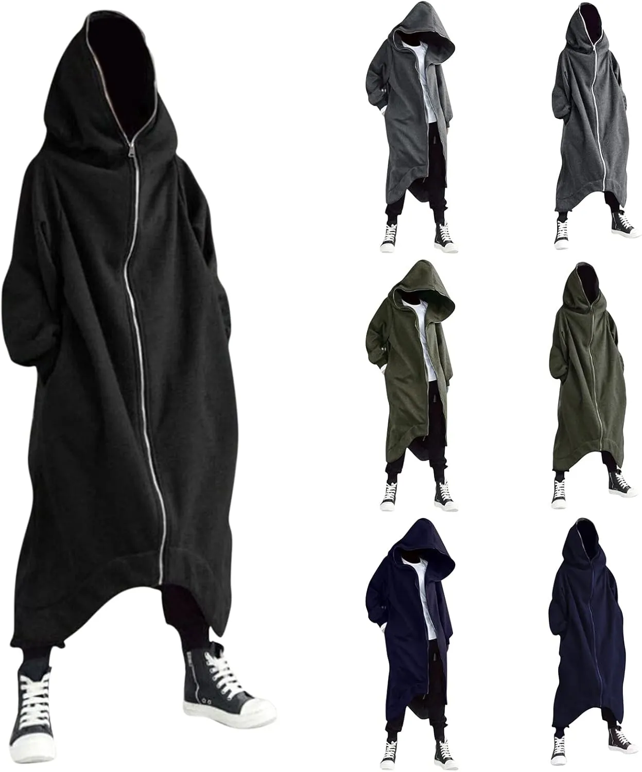 Mens Hoodies Men's Dark Style Solid Color Long Cardigan Cloak Coat Hooded Sweater Jacket