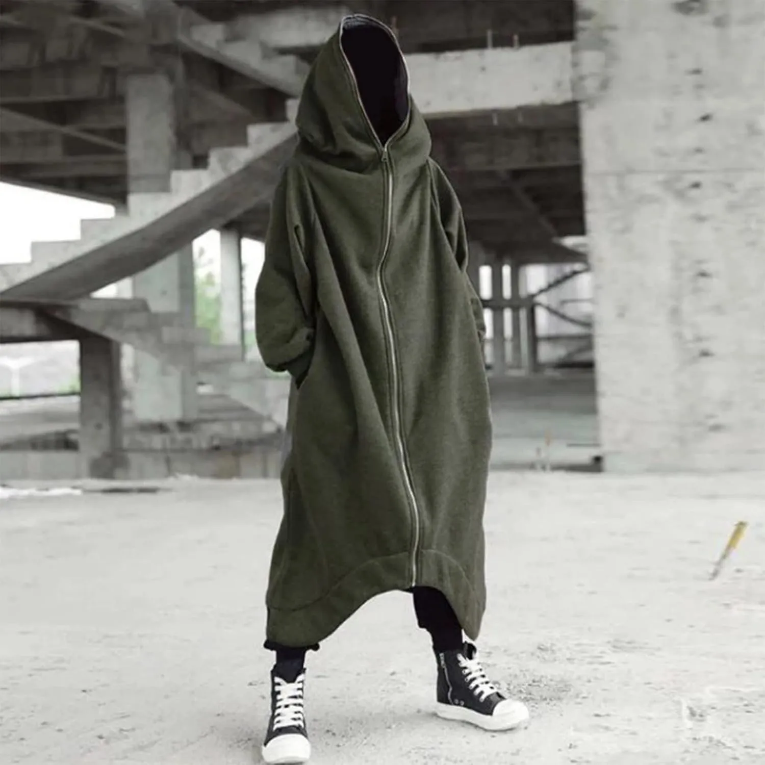 Mens Hoodies Men's Dark Style Solid Color Long Cardigan Cloak Coat Hooded Sweater Jacket