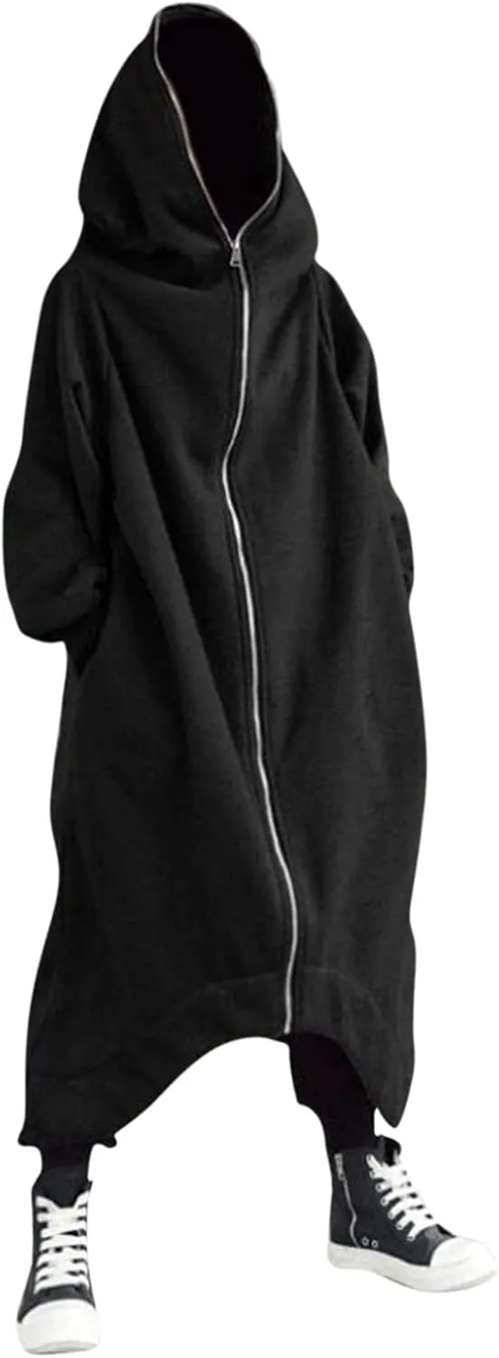 Mens Hoodies Men's Dark Style Solid Color Long Cardigan Cloak Coat Hooded Sweater Jacket