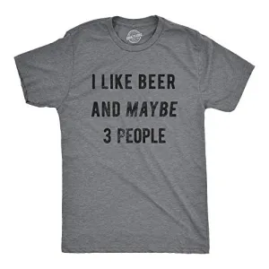 Mens I Like Beer and Maybe 3 People T Shirt Funny Drinking Saint Patricks Day (Dark Heather Grey) - L