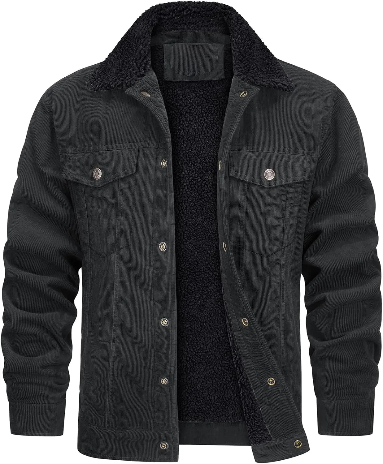 Men's Long-Sleeved Corduroy Trucker JacketCotton Turn-Down Collar Warm Winter Jacket With Pockets
