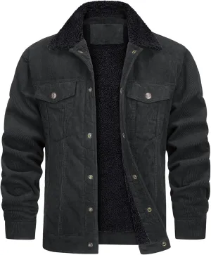 Men's Long-Sleeved Corduroy Trucker JacketCotton Turn-Down Collar Warm Winter Jacket With Pockets