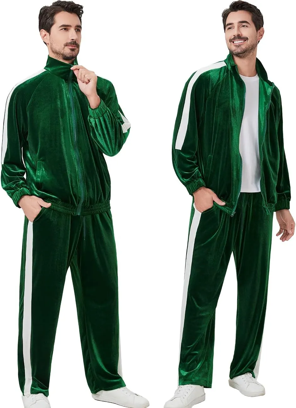Mens Tracksuit 2 Piece Velour Sweatsuit for Men Casual Full Zip Jogging Suit Jacket Pants Set