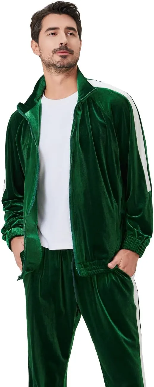 Mens Tracksuit 2 Piece Velour Sweatsuit for Men Casual Full Zip Jogging Suit Jacket Pants Set
