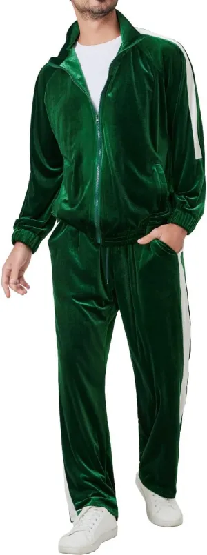 Mens Tracksuit 2 Piece Velour Sweatsuit for Men Casual Full Zip Jogging Suit Jacket Pants Set