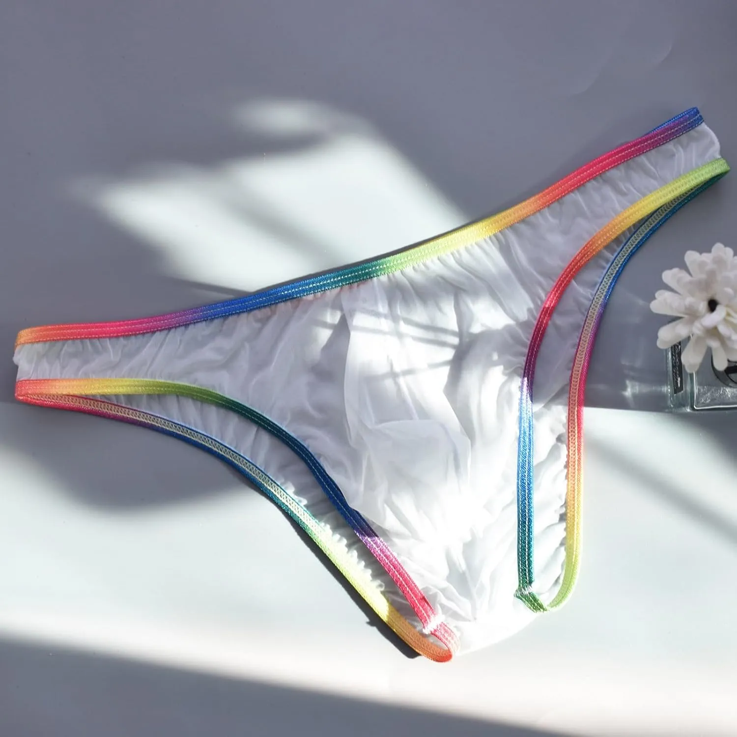 Men's Underwear Fashion Rainbow Ice Silk Half Pack Hip Briefs Sexy Pouch Briefs Pack Stretch Waistband Underwear