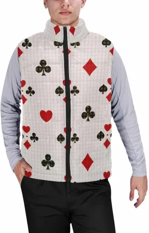 Mens Vest White Card Suits On Black Men'S Outdoor Quilted Winter Vest Puffer Sleeveless Jacket Padded Vest