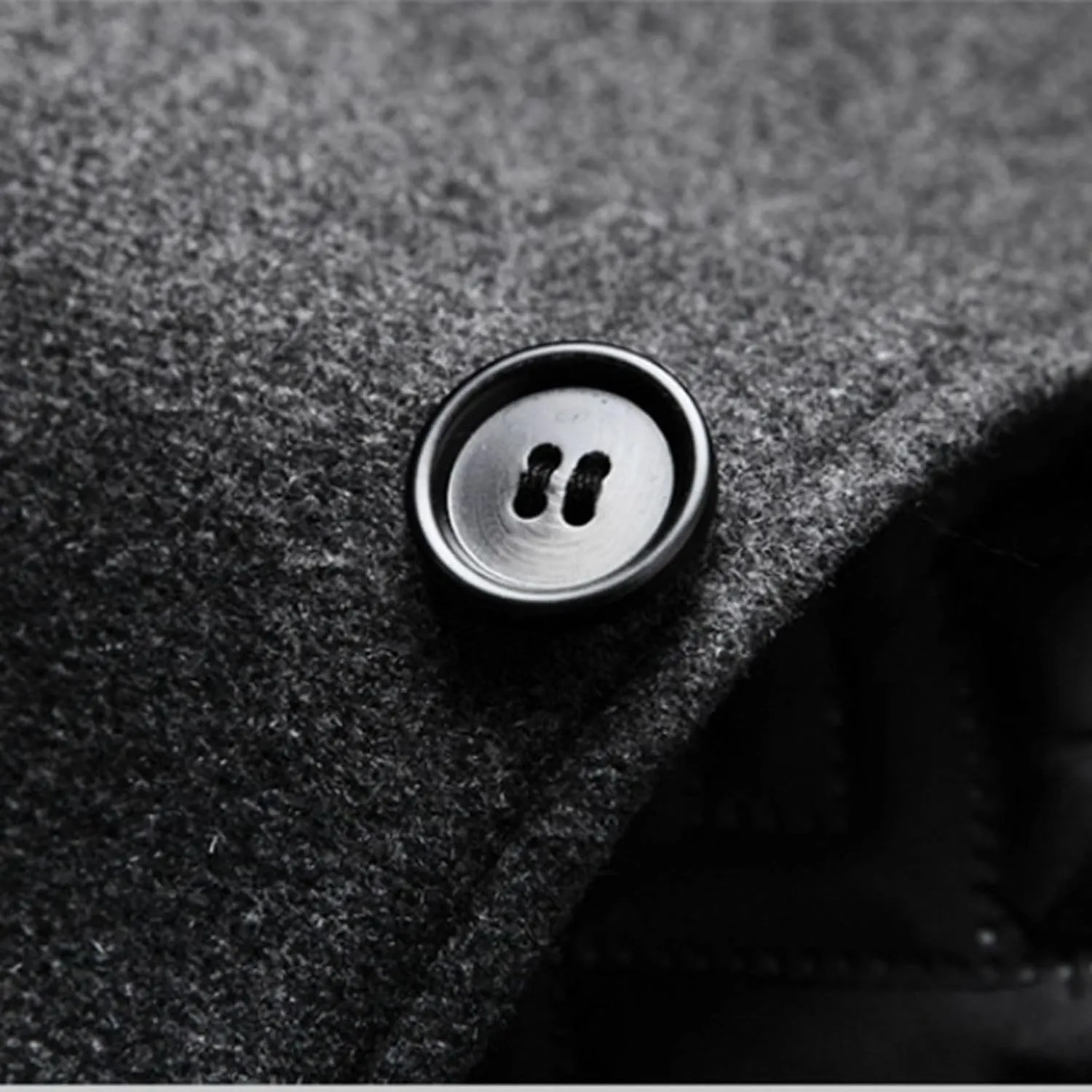 Men's Wool Trench Jacket & Coat Warm Quilted Single Breasted Band Collar Long Sleeve Winter Button Slim Fit Peacoat