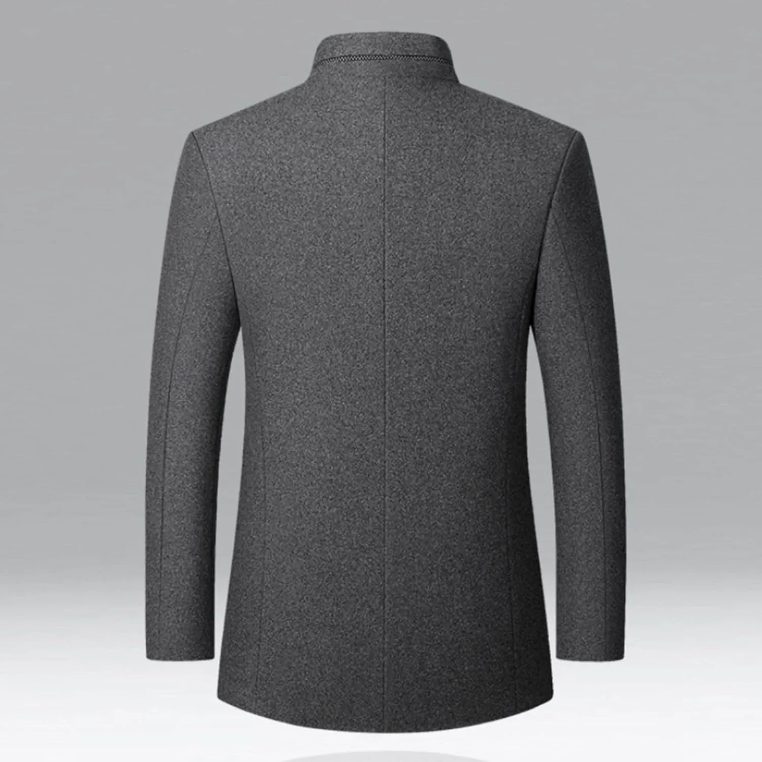 Men's Wool Trench Jacket & Coat Warm Quilted Single Breasted Band Collar Long Sleeve Winter Button Slim Fit Peacoat