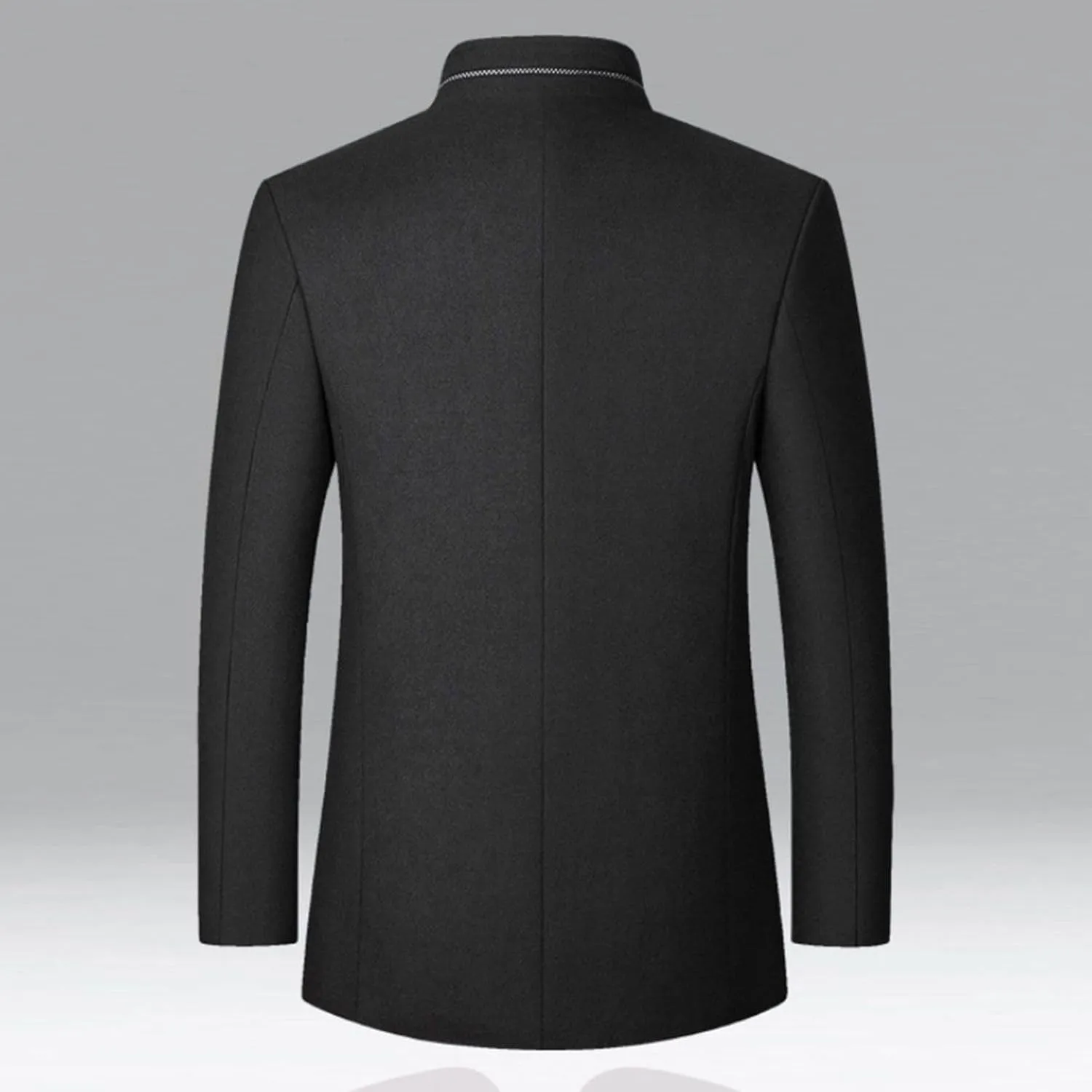 Men's Wool Trench Jacket & Coat Warm Quilted Single Breasted Band Collar Long Sleeve Winter Button Slim Fit Peacoat