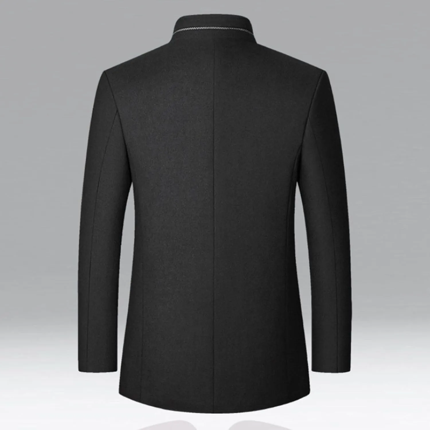 Men's Wool Trench Jacket & Coat Warm Quilted Single Breasted Band Collar Long Sleeve Winter Button Slim Fit Peacoat