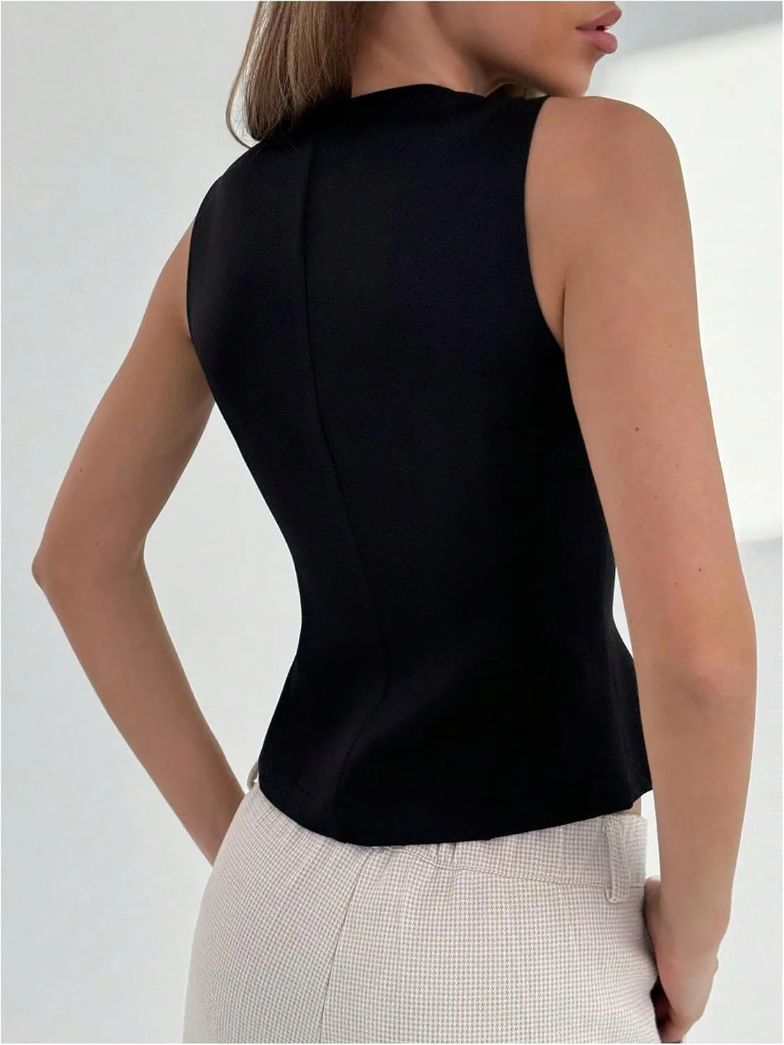 Milumia Women's Buckle Deep V Neck Blazer Vest Split Asymmetrical Hem Tank Tops