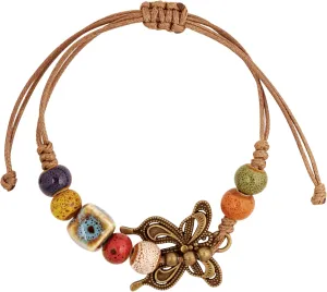 MINACHI Ceramic Beads and Butterfly Charm Collection Bracelet, Handmade Vintage Created Turquoise Beads, Bohemian Jewelry for Women