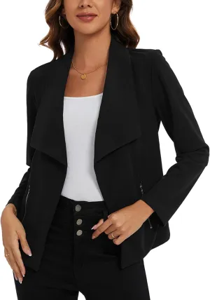 MINTLIMIT Blazer for Women Long Sleeve Open Front Blazer Draped Lightweight Casual Work Office Jacket with Zipper Pockets