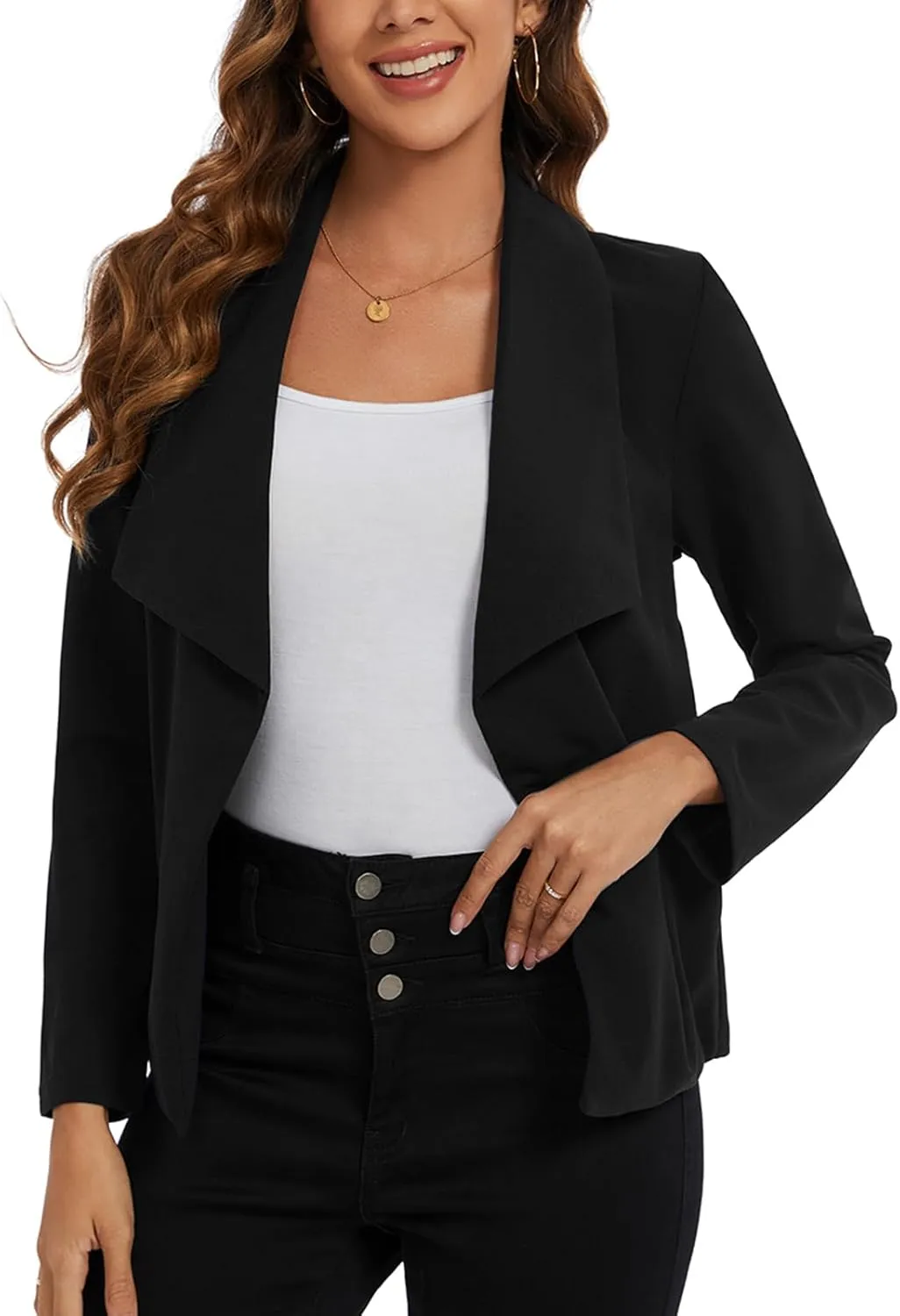 MINTLIMIT Blazer for Women Long Sleeve Open Front Blazer Draped Lightweight Casual Work Office Jacket with Zipper Pockets