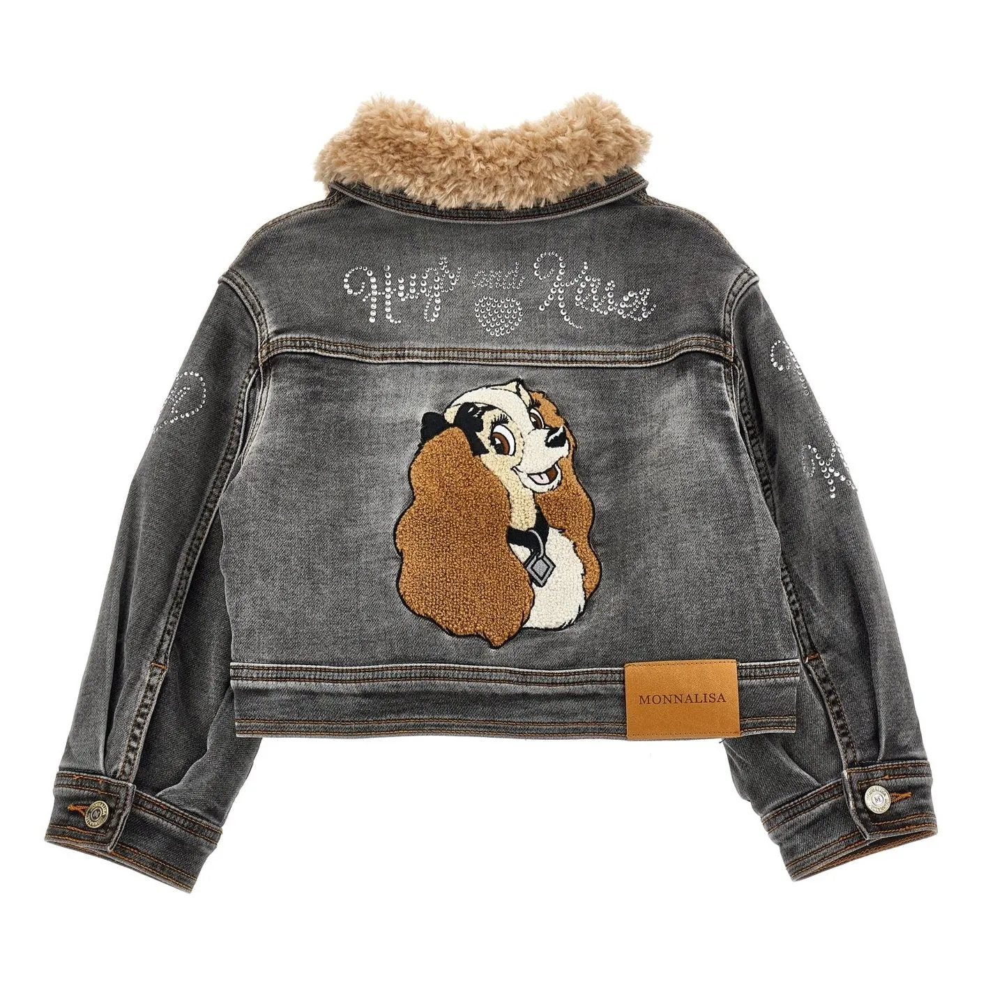 Monnalisa Girl's Black Denim Fur Collar Jacket