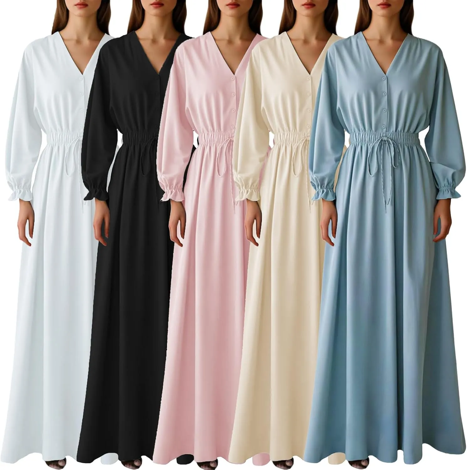 MsavigVice Women's Maxi Dresses Floral Printed Boho Casual V Neck Long Sleeve Elastic Waist Loose Floor Length Dress