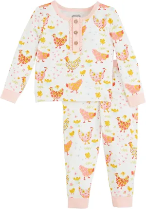 Mud Pie Girls Flower Chicken Pjs