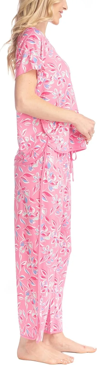 MUK LUKS Fun In The Sun Pajama Set, Short Sleeve T-Shirt and Capri Pants with Rounded Binded Hems