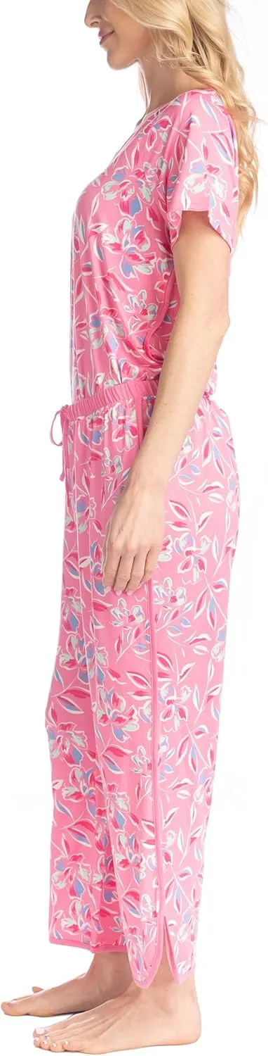 MUK LUKS Fun In The Sun Pajama Set, Short Sleeve T-Shirt and Capri Pants with Rounded Binded Hems