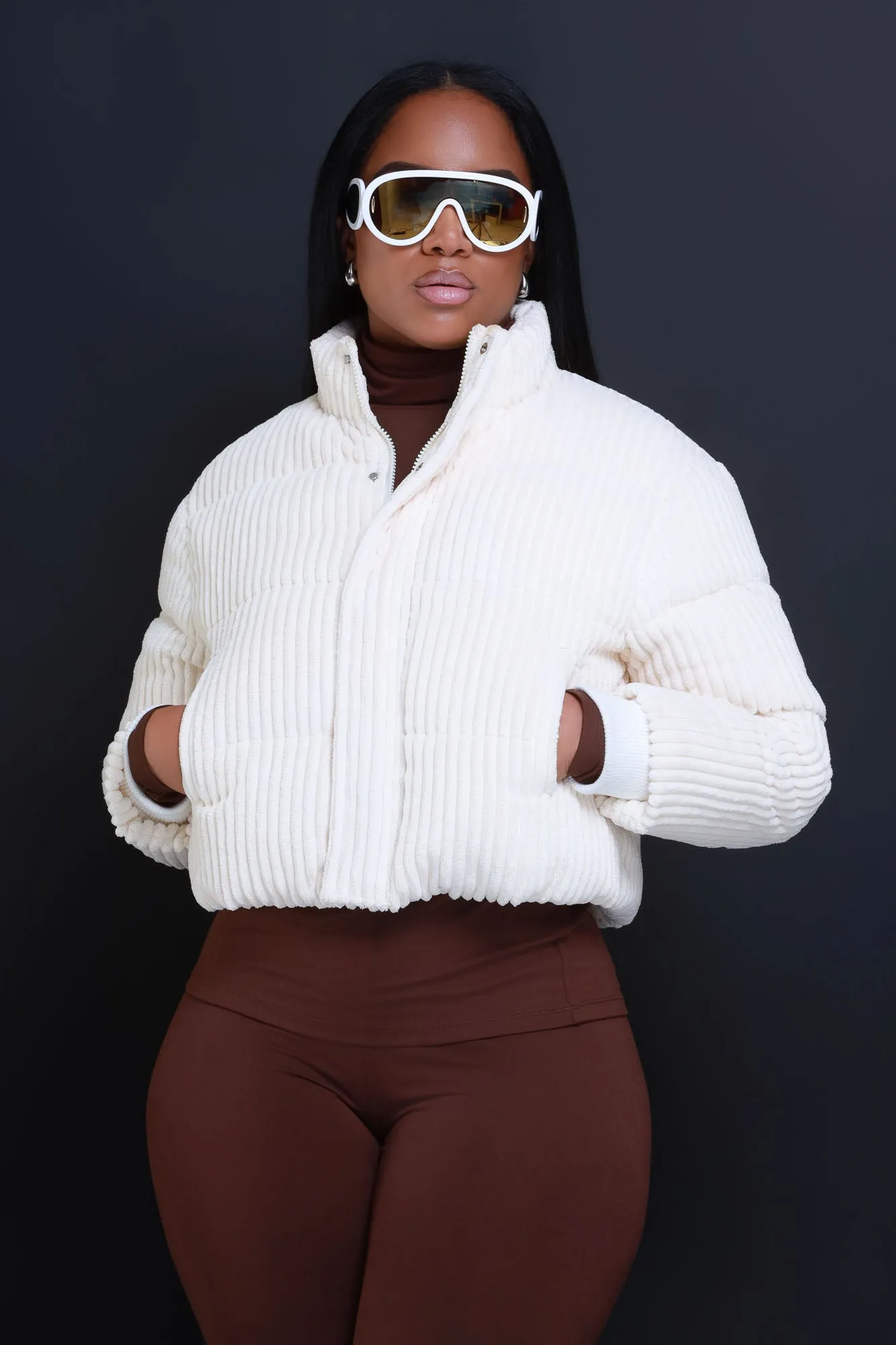 Now Boarding Corduroy Puffer Jacket - Off White