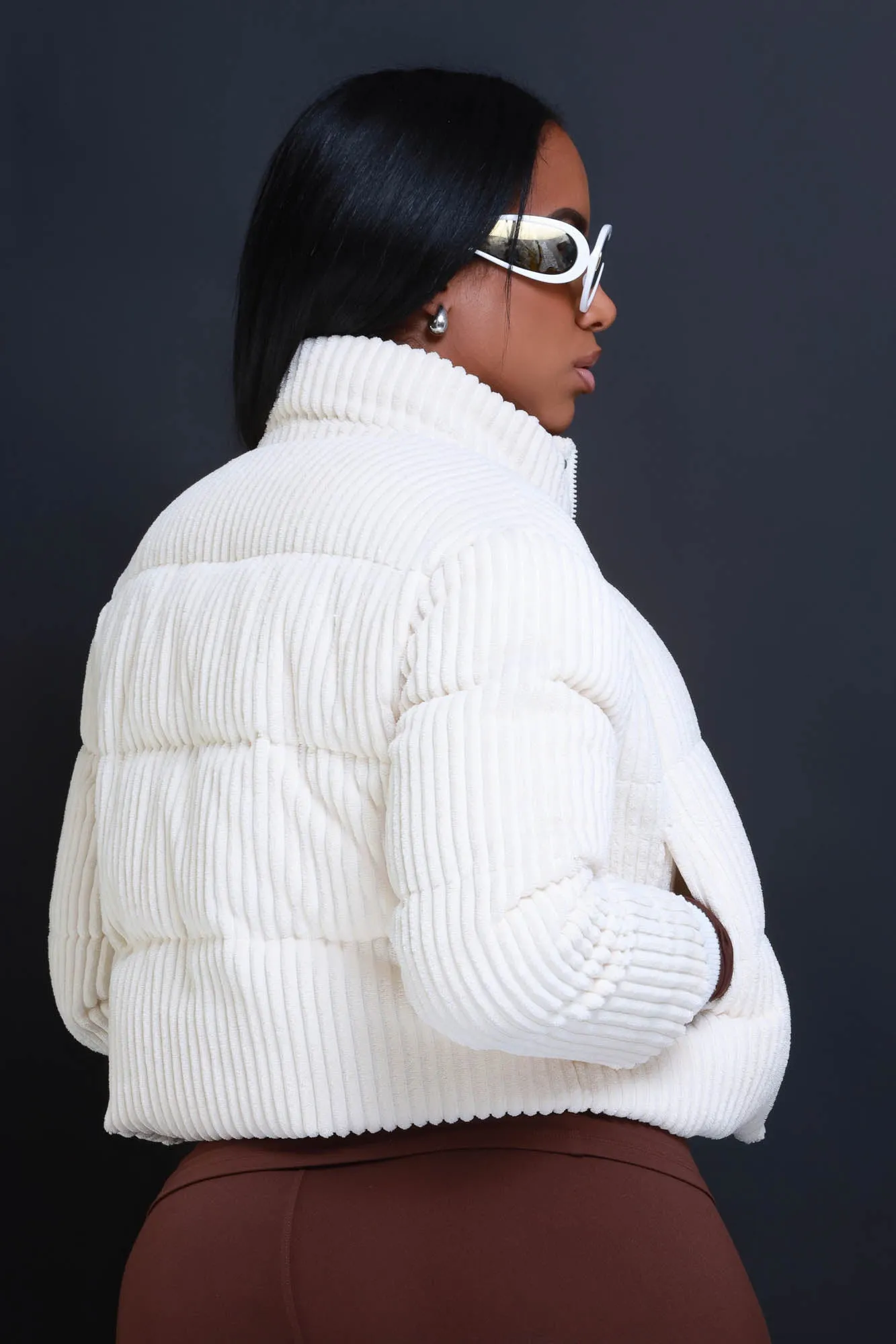 Now Boarding Corduroy Puffer Jacket - Off White