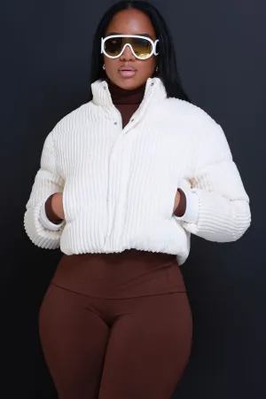 Now Boarding Corduroy Puffer Jacket - Off White
