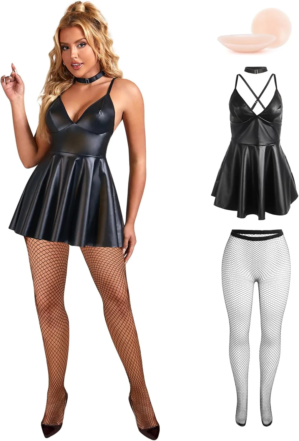 ohyeahlady Women Sexy PU Leather Dress Plus Size Spaghetti Strap Mini Dresses Sleeveless Pleated Steampunk Clubwear