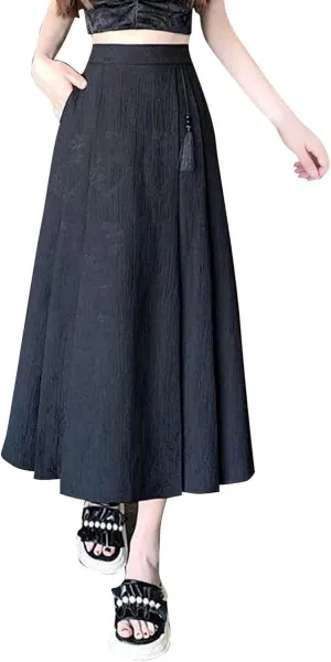Oplxuo Women Elegant Maxi Skirts Floral Print Loose Fit High Waisted Long Skirts