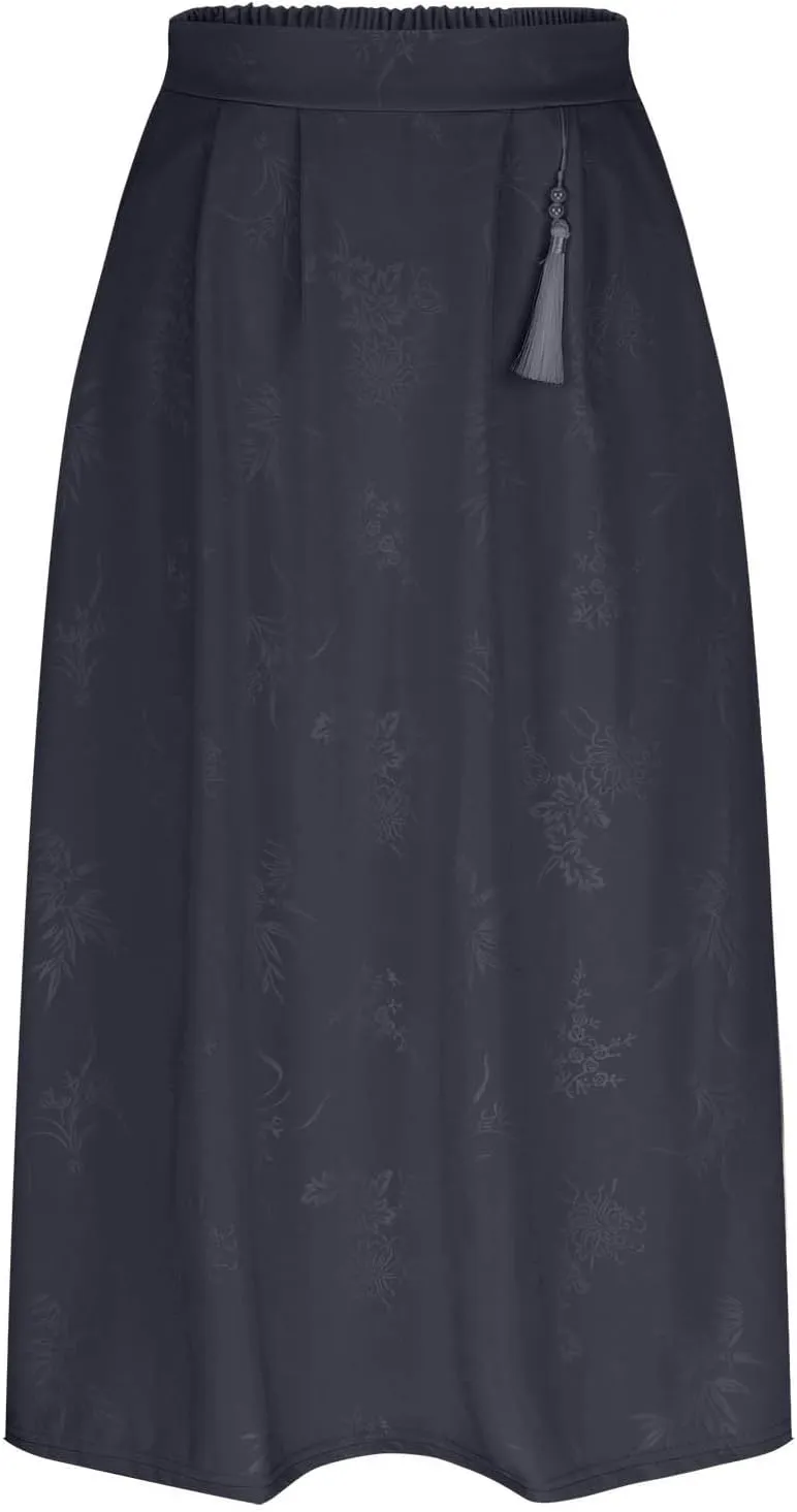 Oplxuo Women Elegant Maxi Skirts Floral Print Loose Fit High Waisted Long Skirts