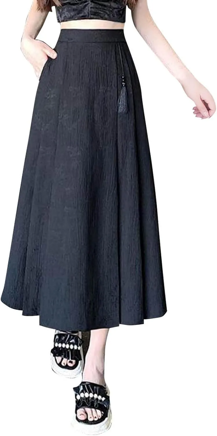 Oplxuo Women Elegant Maxi Skirts Floral Print Loose Fit High Waisted Long Skirts