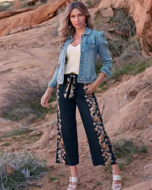 Paisley Scroll Belted Pull On Crop Pant Navy