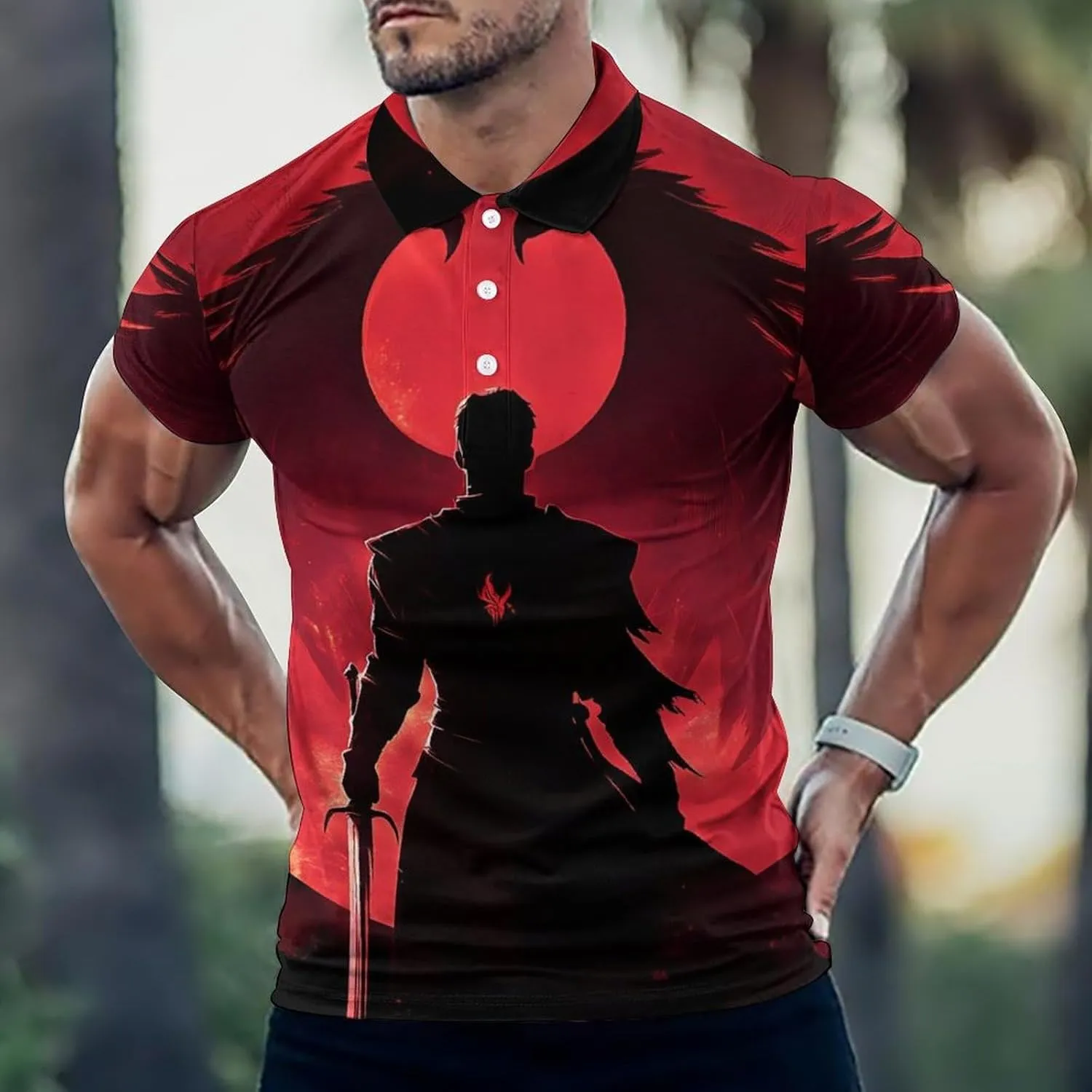 Paladin Wings Silhouette Mens Polo Shirts Quick Dry Short Sleeve T-shirts Slim Tennis Collared Tees Tops