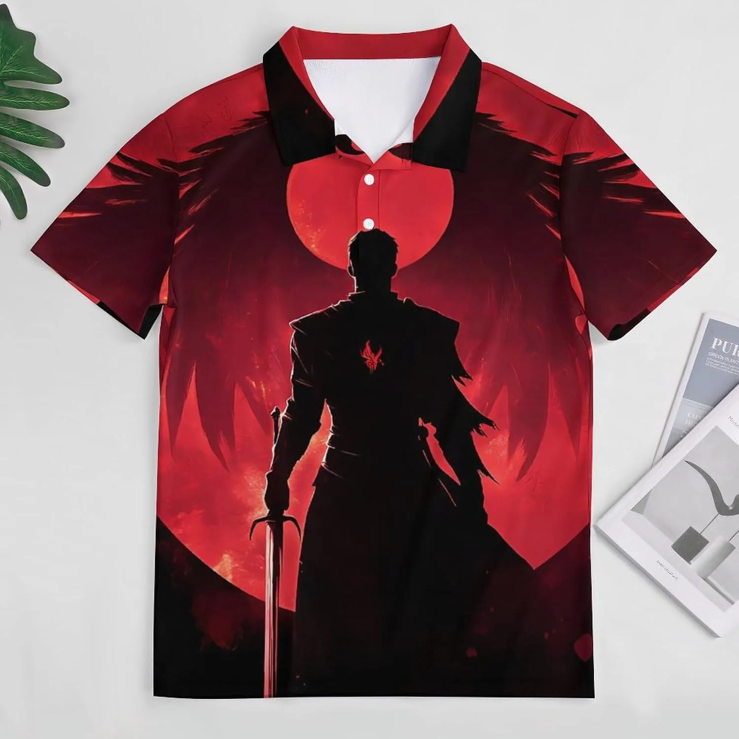 Paladin Wings Silhouette Mens Polo Shirts Quick Dry Short Sleeve T-shirts Slim Tennis Collared Tees Tops