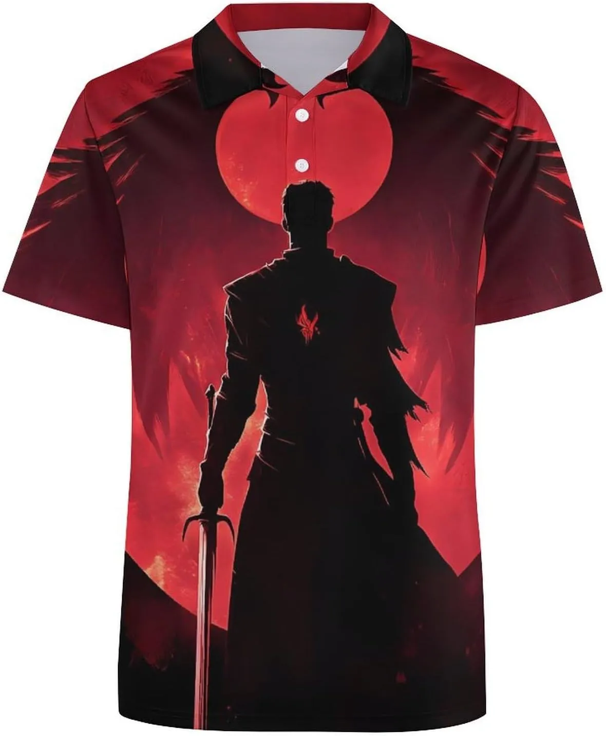 Paladin Wings Silhouette Mens Polo Shirts Quick Dry Short Sleeve T-shirts Slim Tennis Collared Tees Tops