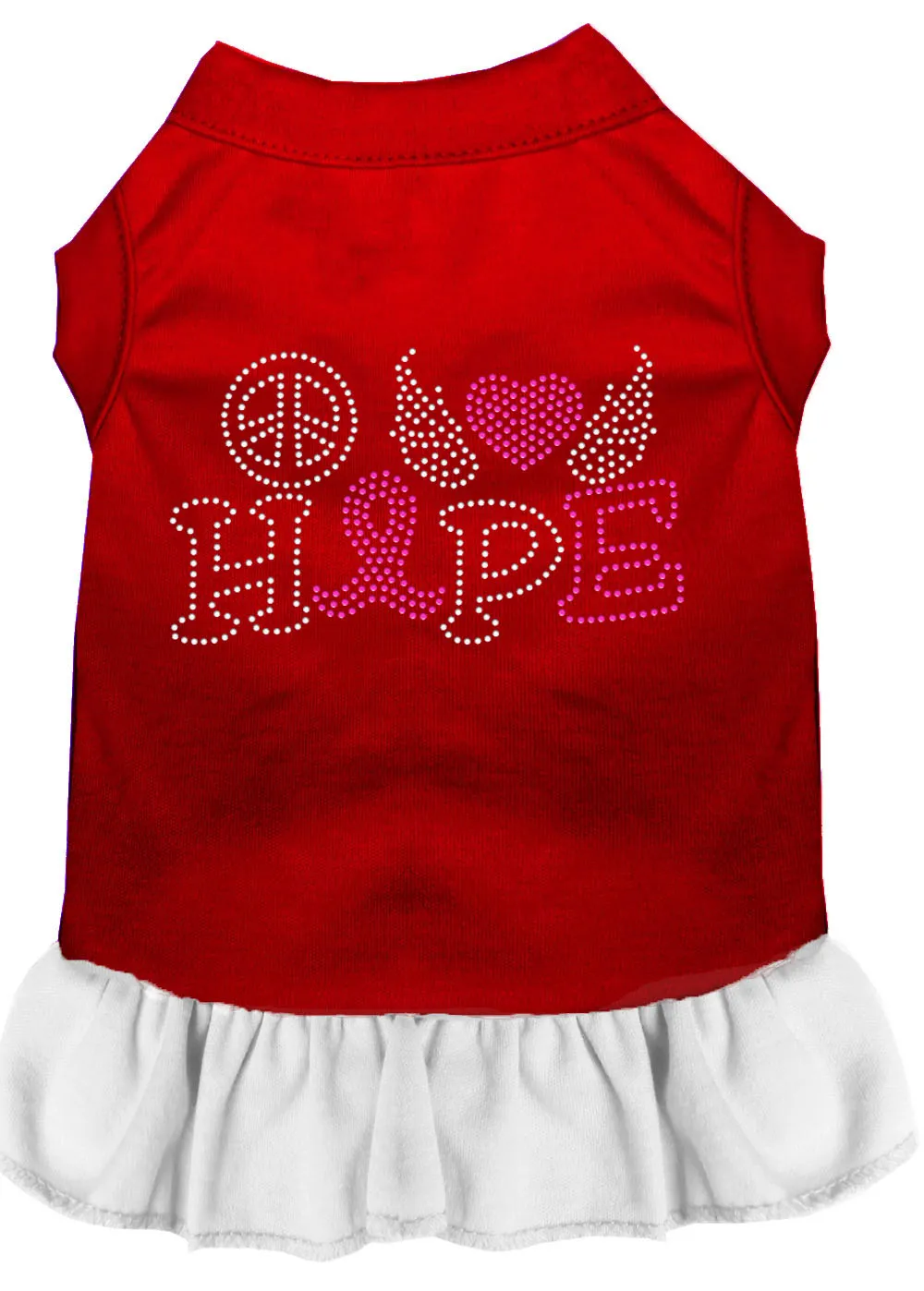 Peace Love Hope Breast Cancer Rhinestone Pet Dress Red With White Lg