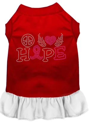 Peace Love Hope Breast Cancer Rhinestone Pet Dress Red With White Lg