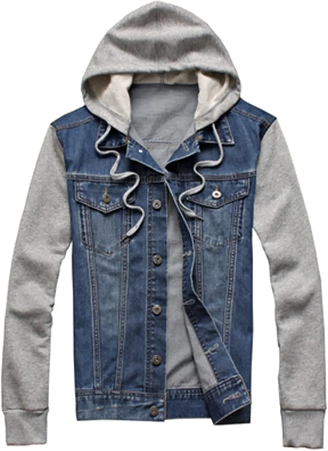 PEHMEA Men's Casual Hooded Detachable Denim Jacket Button Down Long Sleeve Trucker Jean Coat