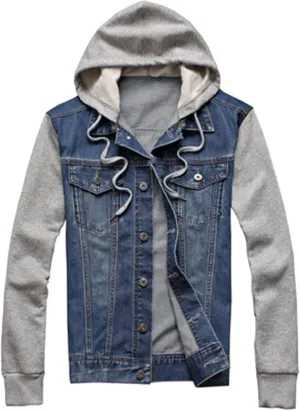 PEHMEA Men's Casual Hooded Detachable Denim Jacket Button Down Long Sleeve Trucker Jean Coat