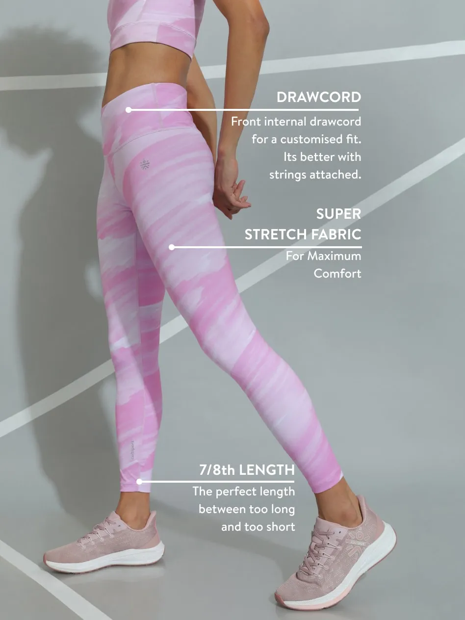 Pink Brushstroke Print Tights
