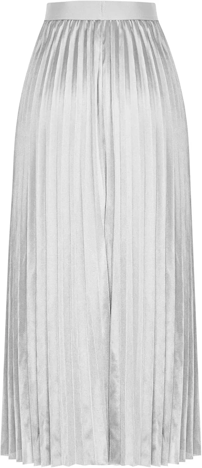 Pleated Midi Skirt for Women High Waist A Line Swing Skirts Elegant Office Casual Wear Long Skirt