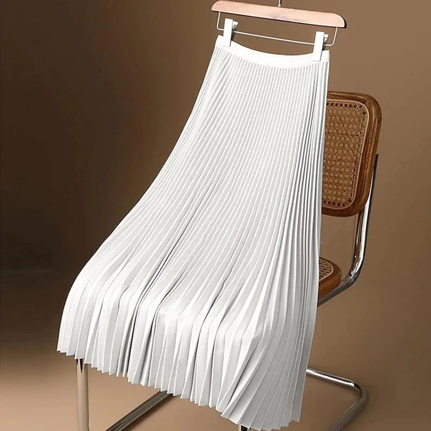 Pleated Midi Skirt for Women High Waist A Line Swing Skirts Elegant Office Casual Wear Long Skirt