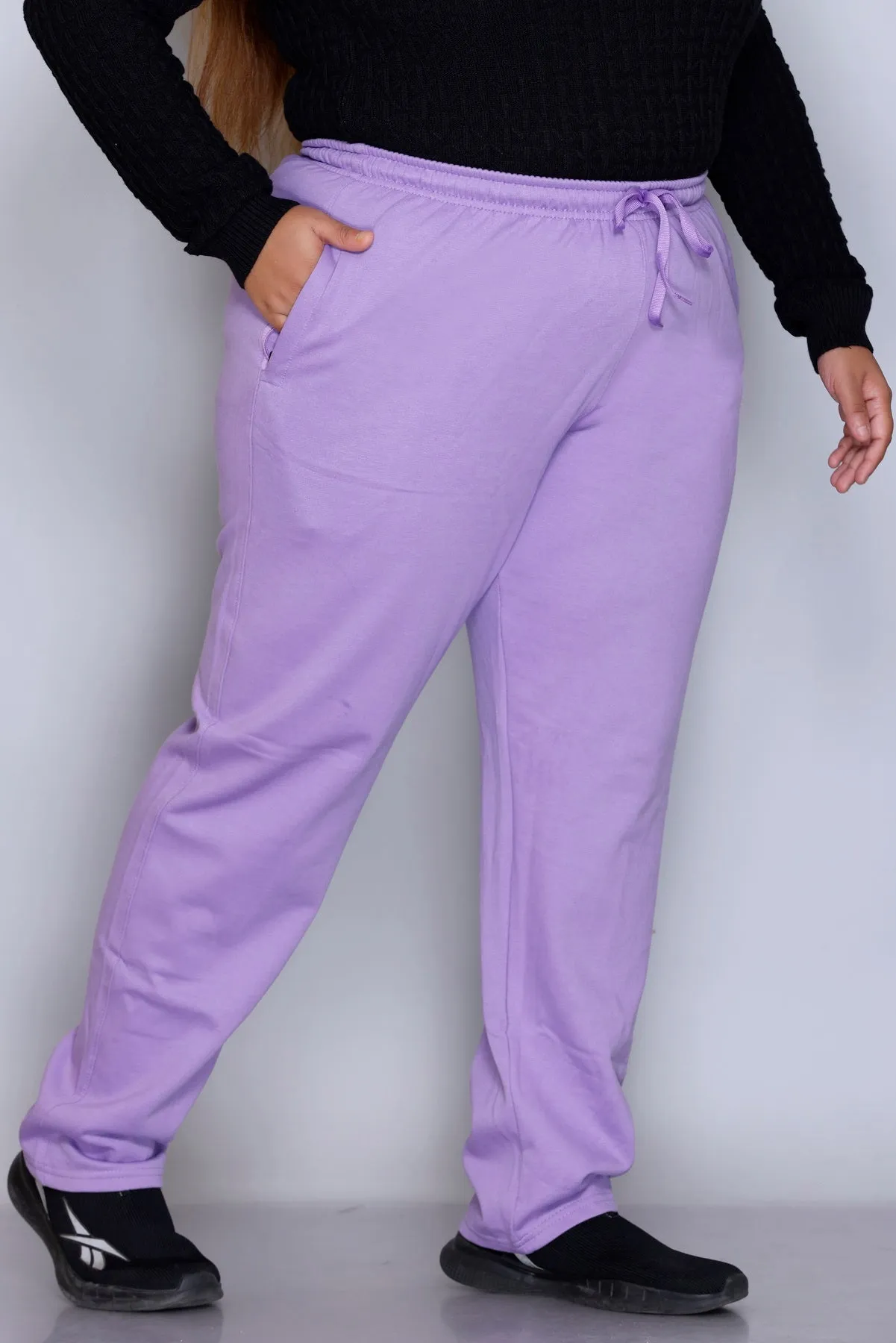 Plus Size Winters Cozy Fleece Track Pants For Women - Lavender